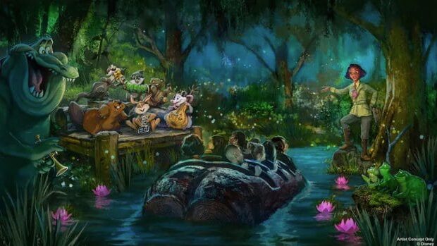 Critters Named Byhalia the Beaver, Gritty the Rabbit, Beau the Opossum, Apollo the Raccoon, Rufus the Turtle, and Timoléon the Otter Join Tiana's Bayou Adventure